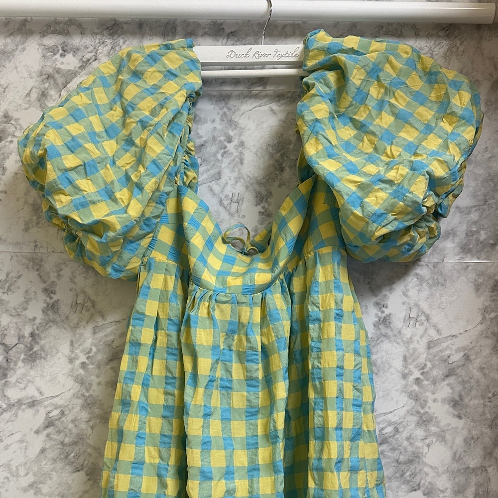 Zara Blue and Yellow Checkered Dress